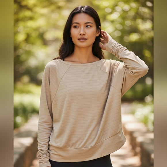 Prana Tops - Prana Ribbed Off Shoulder Sweater Beige Women’s Large Long Sleeve Pullover